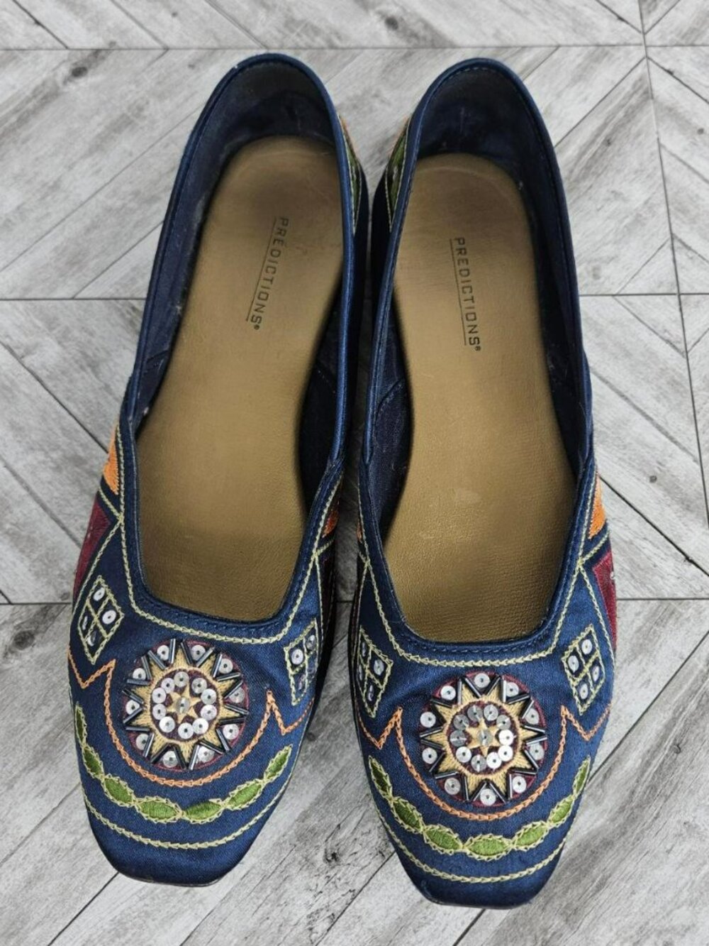 Predictions Womens Embroidered Navy Blue Fabric Flats 8 Slip On Ballet Shoes - Picture 4 of 11